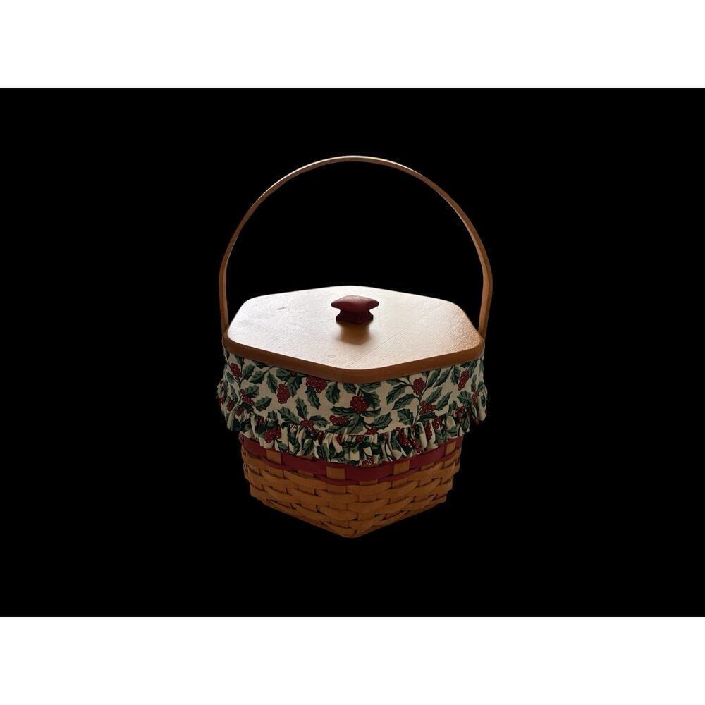 Longaberger Christmas 1997 Snowflake Basket Liner Red Stripe Lid Excellent Cond